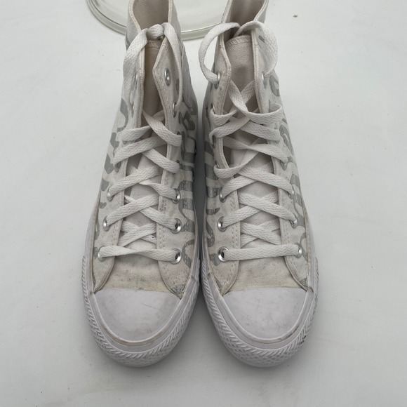 Converse All Star High Top‎ Sneakers White Silver Script Lettering Shoes Size 7 - Picture 5 of 14